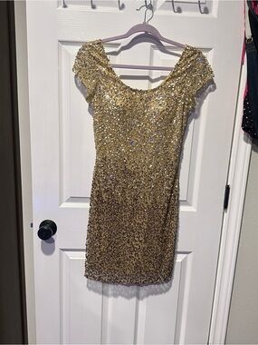 Boston Proper Gold Sequin Cap-Sleeve Mini Dress